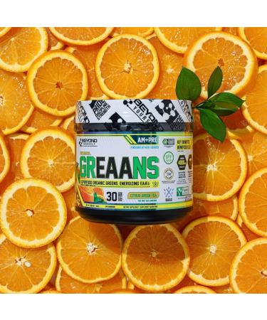 Beyond Yourself - GrEAAns Superfood Greens and EAA Blend | 4000mg Organic Superfood 2625mg Vegan EAAs | Sugar-Free Zero Calories No Synthetic Additives | Optimizes Health Performance and Recovery | Citrus Green Tea - Buy Online on GoSupps.com