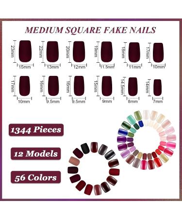 1344 Pieces 56 Sets Medium Square Press on Nails - Glossy and Matte Artificial Nails for Nail Art DIY - Buy Online on GoSupps.com