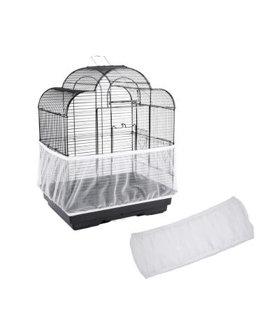 Birdcage Nylon Mesh Net Cover Guard Pet Birds Parrot Cage Seed Catcher Soft Ventilated Birdcage Skirt M Size(White)