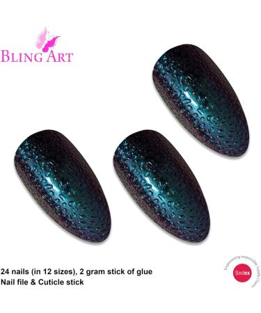 Bling Art Almond False Nails Fake Stiletto Water Green Purple 24 Long Tips - Buy Online on GoSupps.com