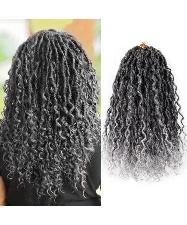 New Goddess Locs Crochet Hair 14 Inch Faux Bohemia Locs with Curly in Middle and Ends for Black Women Boho Hippie Locs Synthetic Braiding Hair Extension(14 inch,6Packs,1B-Gray) 14 Inch (Pack of 6) #1B-Gray