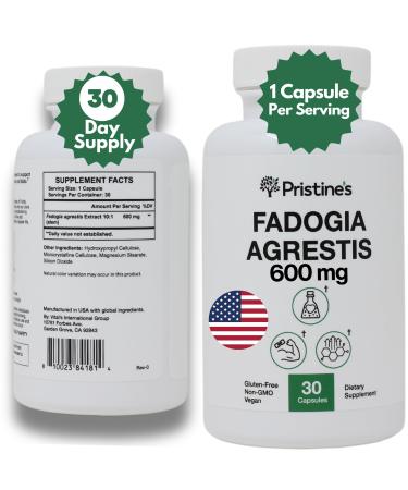 PRISTINE'S Fadogia Agrestis 600MG 30-Day Supply Sports Nutrition Testosterone Booster Support Capsules - Muscle Building & Vitality Support Extract Supplement - Gluten Free - Non-GMO