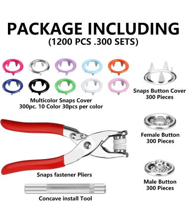 300 Sets 9.5mm Metal Snap Buttons with Pliers Tool Kit - DIY Crafts & Sewing (10 Colors) - Buy Online on GoSupps.com