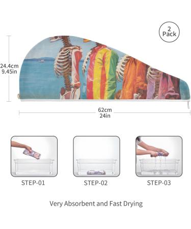 Skeleton Beach Hair Towel 2 Pack - Super Absorbent Quick Dry Hair Turbans for Women & Girls - Buy Online on GoSupps.com
