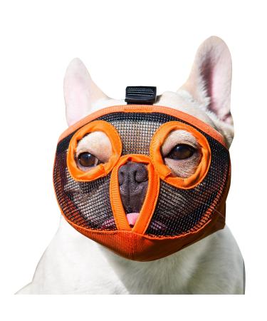 Jyhy muzzle for dogs with a flattened snout-adjustable breathable: English bulldog French bulldog Beijingese shih-ztu pug also suitable for cats.Orange (the eyes) l l (38-64cm) orange (the eyes)