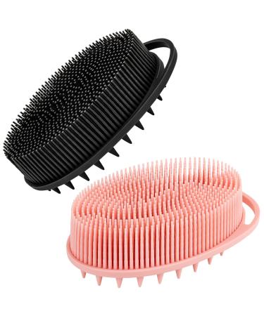 ONLYFU 2PCS Silicone Loofah for Body Wash  2 in 1 Exfoliating and Massaging Hair Body Scrubber  Skin-Friendly Scalp Massager (Black and Pink)