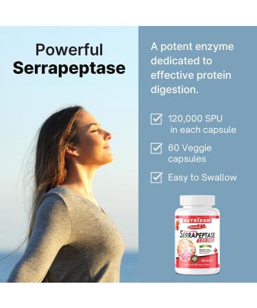 Nutridom Serrapeptase 120 000 SU Enteric Coated Capsules Non-GMO Free of Gluten Soy & Dairy Made in Canada (60 Count) - Buy Online on GoSupps.com