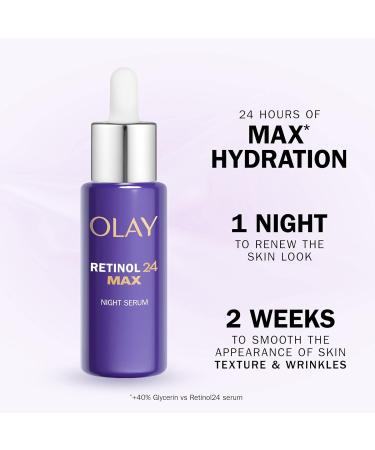 Olay Retinol 24 MAX* Night Serum for Face Skincare with +40%* Glycerin. Anti Ageing Renewal Skin Care with 3 Actions: Smooths Renews and MAX* Hydrates 40ml (*vs Retinol24 Night Serum) - Buy Online on GoSupps.com