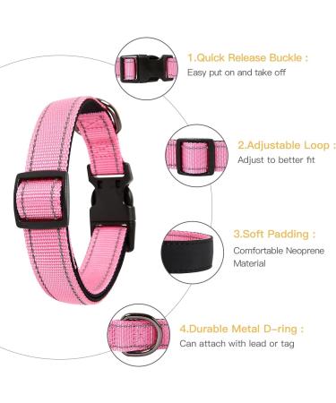 Heele Reflective Dog Collar | Soft Neoprene Padded Nylon for Small to Large Dogs | Adjustable 40-66 cm | Pink - Buy Online on GoSupps.com