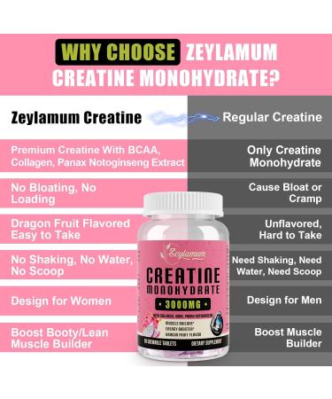 Creatine Monohydrate for Women - 3000 MG Supplement with Hydrolyzed Collagen & BCAA | Muscle Builder Strength Energy Boost Vegan Non-GMO Sugar Free - 30 Servings - Buy Online on GoSupps.com