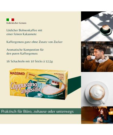  MASSIMO MASSIMO Unsweetened Cappuccino 16 x 10 Sticks x 12.5 g Value Pack Soluble Coffee Cocoa Sugar Free Quick Prep Caffeine Instant Coffee - Buy Online on GoSupps.com