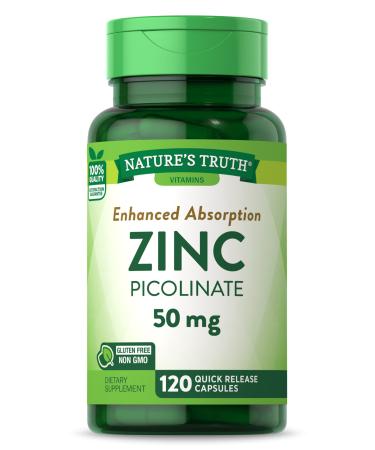 Zinc Picolinate | 50mg | 120 Capsules | Non-GMO & Gluten Free Supplement | Optimal Absorption | by Nature's Truth