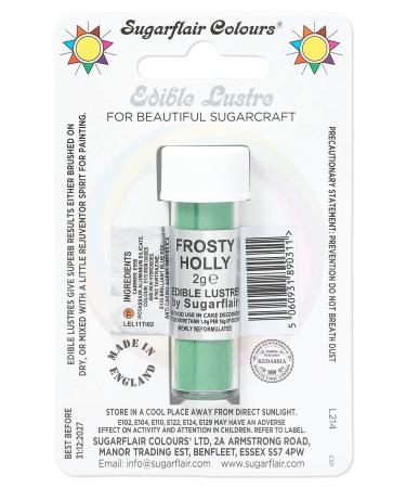 Sugarflair Frosty Holly Edible Lustre Dust (E171 Free) Add a Lustrous Shine to Cakes or Decorations. Brush On or Add Rejuvenator to Create Eye-Catching Edible Paint- 2g