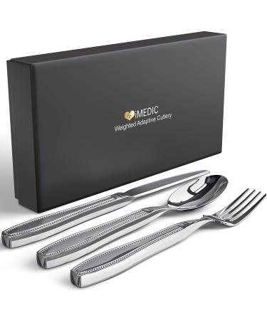 iMedic Weighted Utensils for Hand Tremors - 3-Piece Adaptive Utensils with Gift Box - Weighted Silverware for Hand Tremors - Weighted Silverware for Parkinsons