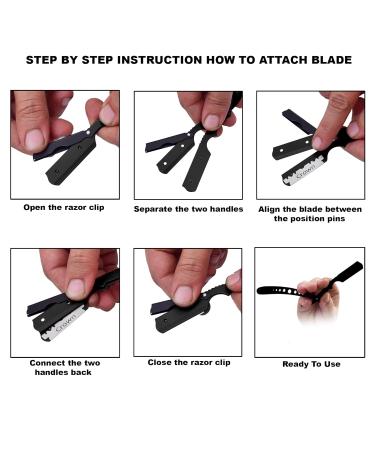 Professional Stainless Steel Straight Edge Barber Razor for Men - Matte Black with 100 Blades | Silky Magic Shave - Buy Online on GoSupps.com