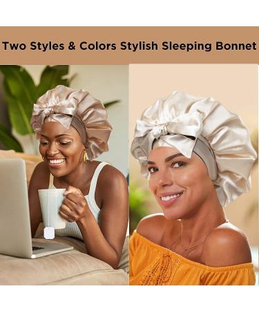 Satin Silk Reversible Hair Bonnet for Women - Non Slip Adjustable Double-layer (Coffee/Champagne) - Buy Online on GoSupps.com