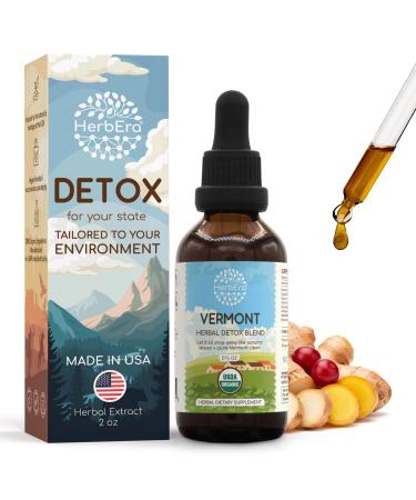 HerbEra Vermont Herbal Detox Blend - USDA Organic Extract Made in USA | Immune & Liver Support Liquid Drops | Ashwagandha Dandelion Root Ginger Milk Thistle Schisandra | 2 fl oz