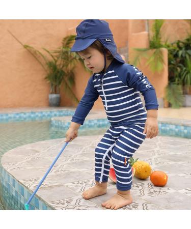 weVSwe Baby Toddler Boy Swimsuit UPF 50+ Sun Protection Rash Guard with Crotch Zipper | Navy Blue Stripes | 12-18 Months - Buy Online on GoSupps.com