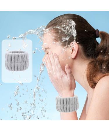 Microfiber Spa Headband and Wrist Washband Set - Grey | Adjustable Head Wraps for Women and Girls - Prevent Liquid Spills - Buy Online on GoSupps.com
