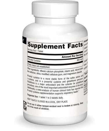 Source Naturals N-Acetyl Cysteine 600mg Antioxidant Support 60 Tablets for Respiratory Health - Buy Online on GoSupps.com