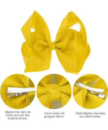 Sibba Ribbon Hair Bows Clips Barrettes - 2 Pcs 6 Inch Vintage Ponytail Holder Cheerleading Hairpin - Yellow Hairbows for Christmas, Valentine's Day, Easter - Girl's Styling Accessory - Buy Online on GoSupps.com