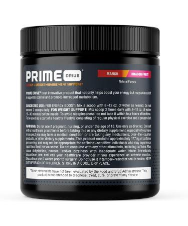 Prime Drive Energy Mango Dragonfruit Pre Workout Energy Drink Powder Provides Extreme Energy Focus and Intensity Boosts Metabolism (30 Servings)  - Buy Online on GoSupps.com
