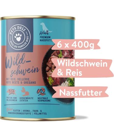 Pets Deli Wild Boar Wet Dog Food - Gluten & Sugar Free 6 x 400g Pack | Healthy Rice Celery & Beetroot - Buy Online on GoSupps.com