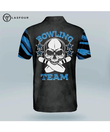 LASFOUR Custom Skull Bowling Team Polo Shirts - Personalized Short Sleeve Bowling Polo in Blue Skull Design - Buy Online on GoSupps.com
