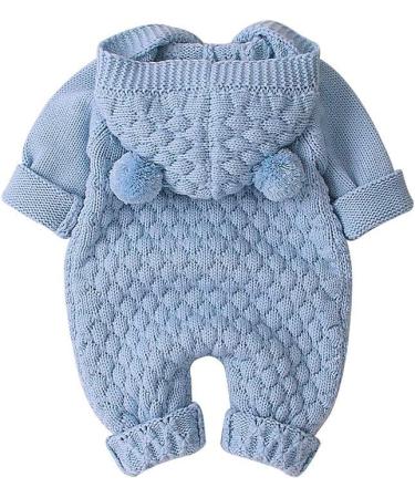VICROAD Baby Hooded Knitted Romper | Newborn Boys Girls Onesie 6-12 Months Blue - Buy Online on GoSupps.com