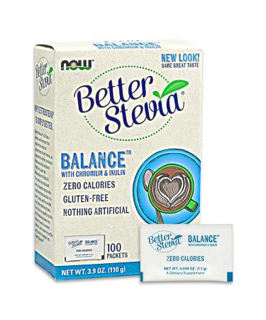 NOW Foods Better Stevia Balance with Chromium and Inulin - Zero-Calories, Gluten-Free, Kosher - 100 Packets - Buy Online on GoSupps.com