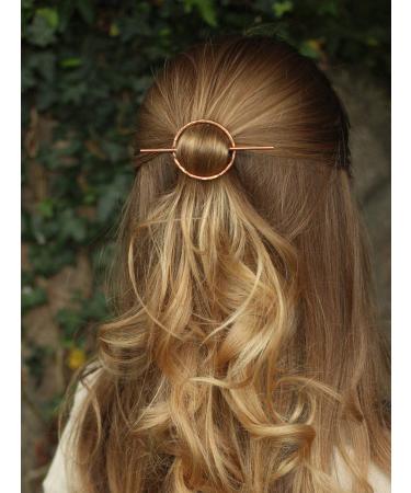 DoubleNine Open Circle Hair Slide Hair Clip Hammered Brass Hair Barrette Minimalist Rustic Women Girl Bridal Hair Accessories (gold)