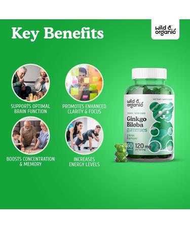 Wild Organic Ginkgo Biloba Gummies - Brain & Mental Support Supplement for Mood, Focus, Energy & Blood Circulation - Vegan Non-GMO - 60 Chews - Buy Online on GoSupps.com
