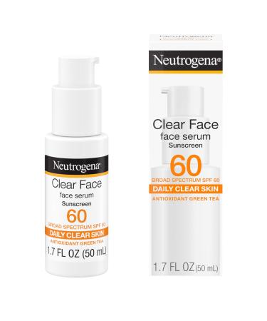 Neutrogena Clear Face Serum Sunscreen with Green Tea Broad Spectrum SPF 60 Non-Comedogenic Face Sunscreen for Lightweight UVA/UVB Protection Oxybenzone- & Fragrance-Free 1.7 fl. oz