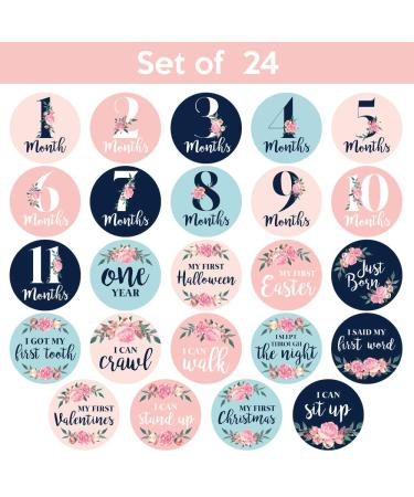 Floral Baby Monthly Stickers for Girls (Set of 24) | Newborn Milestone Month Stickers - Buy Online on GoSupps.com