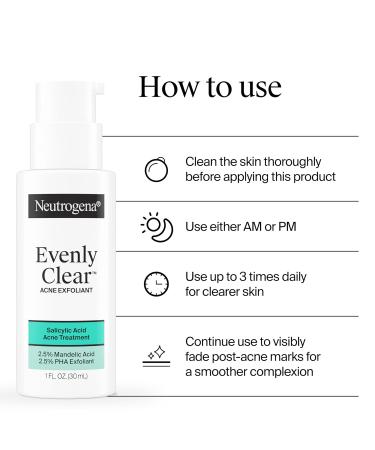 Neutrogena Evenly Clear Acne Exfoliant with Salicylic Acid & Mandelic Acid Multi-Acid Exfoliating Treatment Serum Visibly Fade the look of Post-Acne Marks for A Smooth Even Skin Tone 1 fl. oz - Buy Online on GoSupps.com