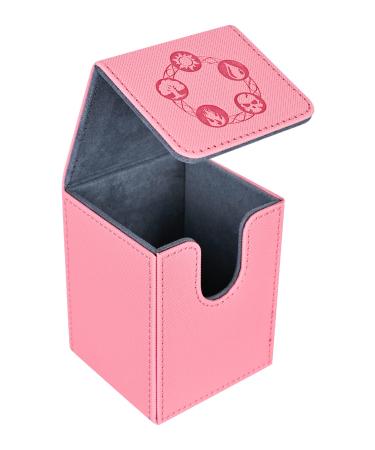ZLCA Card Deck Box for MTG Card Storage Box Fits 100+ Single Sleeved Cards PU Leather Strong Magnet Card Deck Case for Magic Commander TCG Cards (Pink)