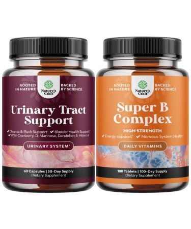 Bundle of D Mannose Capsules for Urinary Tract Health with Cranberry Juice Powder & Dandelion and Super Vitamin B Complex with Thiamin Riboflavin Niacin 6 12 and Folate for Nervous System Support