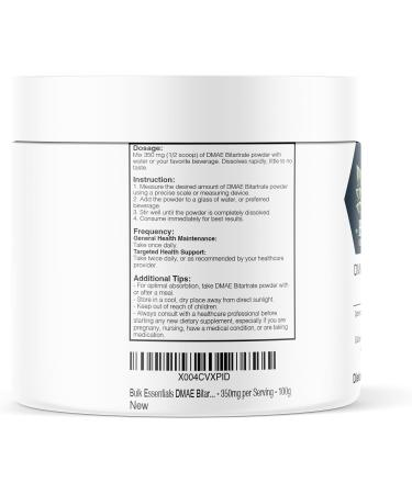 DMAE Bitartrate Powder - 350mg Supplement - Gluten Free Dimethylaminoethanol - 100g (3.53oz) for Enhanced Cognitive Support - International Shipping Available - Buy Online on GoSupps.com