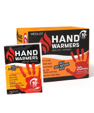 MEDLOT Hot Hand Warmer Packets, 20 / 40 Pairs, Disposable Pocket Warmer to Keep Your Hands Warm and Toasty, Up to 10 Hours of Heat 20 Pairs