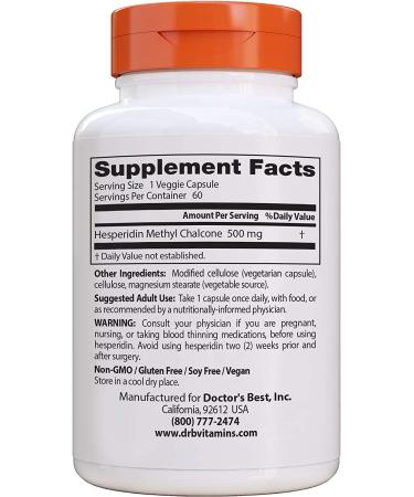 Doctor's Best Hesperidin Methyl Chalcone 500 mg - 60 Veggie Capsules for Antioxidant Support - Buy Online on GoSupps.com