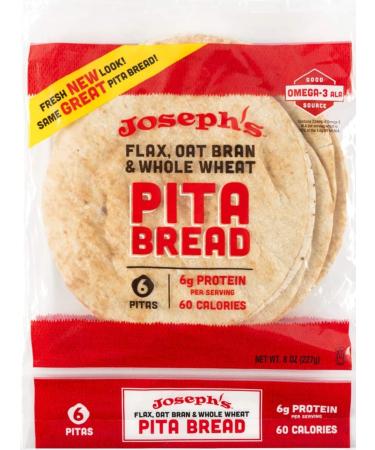 Josephs: Flax, Oat Bran & Whole Wheat Flour Pita Bread, 8 Oz 8 Ounce (Pack of 1)
