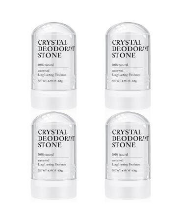 4 Pcs Crystal Deodorant Stone 100% Natural Thai Deodorant Stone Unscented Long Lasting Crystal Deodorant Stick for Women Teens and Men Travel Single Ingredient 2.1 Ounce/ 60 g