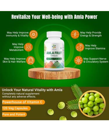 Amla Capsules 1500mg -120 Veg Capsules. Raw and Pure Natural Vitamin C Naturally Boosts Immunity Skin Glow Energy & Abundant Antioxidants. Whole Green SuperFood Nutrition. Non GMO-Gluten Free. - Buy Online on GoSupps.com