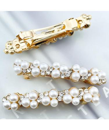 4 Pcs Gold Pearl Rhinestone Hair Clips - Elegant French Barrettes for Women - Buy Online on GoSupps.com