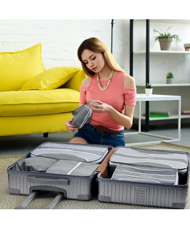 DIMJ Packing Cubes - 6 Pack Travel Storage Organizer for Suitcase with Shoe & Laundry Bag - Lightweight Grey - Buy Online on GoSupps.com