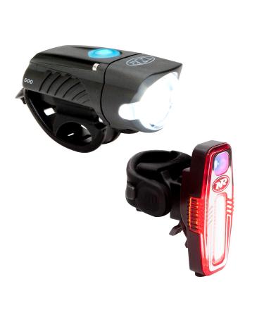 NiteRider Swift 500 Front Bike Light Sabre 110 Rear Bike Light Combo Pack- USB Rechargeable Bicycle Headlight LED Front Light Easy to Install Water Resistant Road Commuting Cycling Safety Flashlight