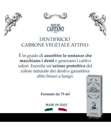 Pasta del Capitano 1905 Activated Carbon Toothpaste - 100% Made in Italy Charcoal Teeth Whitening 75ml Tube for Discoloration Removal - Buy Online on GoSupps.com