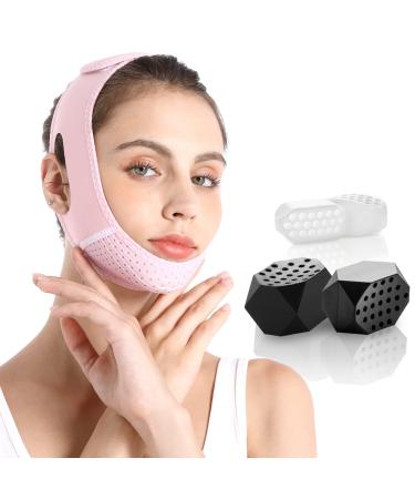 Anti-Aging Jawline Exerciser and Lifting Bandage Set light pink