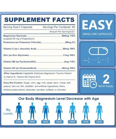 NATURE TARGET Magnesium Glycinate 500mg Chelated Magnesium with Zinc & Vitamin D3 for Muscle Nerve & Bone Support Heart Health & Leg Cramp Strength Immune System - 120 Capsules 120 Count (Pack of 1) - Buy Online on GoSupps.com