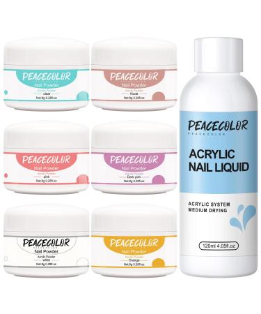 PEACECOLOR Acrylic Nail Kit with 8G Clear Pink White Nude Orange Acrylic Powder 120ML Acrylic Liquid for Nail Extension Carving Manicure Set Home DIY Nail Art Beauty Gifts color 191